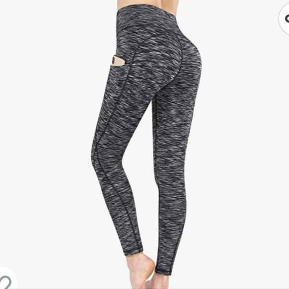 Phisockat Space Dye Black High Waist Yoga Pants with Pockets and Tummy Control - Picture 3 of 12